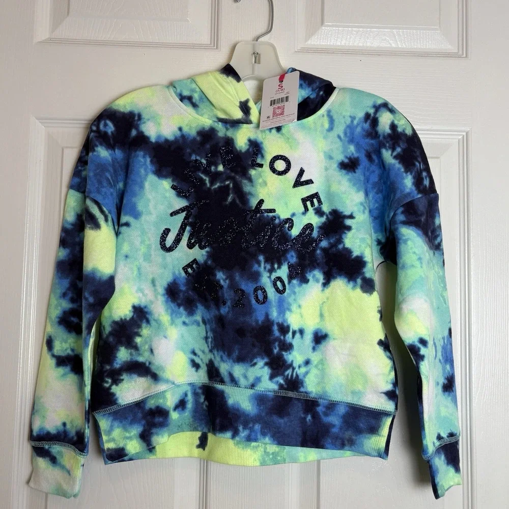 Justice Girls Fleece Hoodie Sweatshirt-Seafoam Mint-Small  (7/8) -NWT - Picture 2 of 7